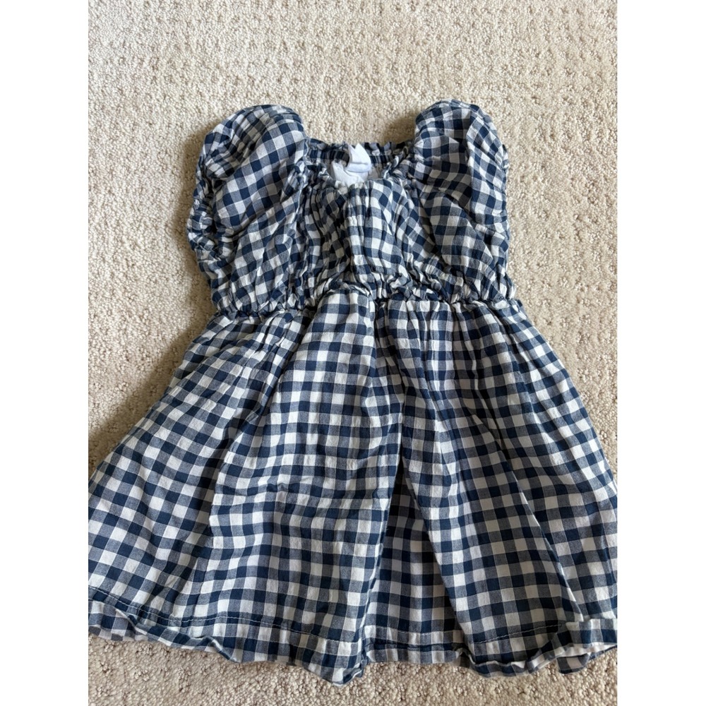 Baby Gap Navy Blue White‎ Gingham Smocked Dress Kids 6-12 Months Plaid
